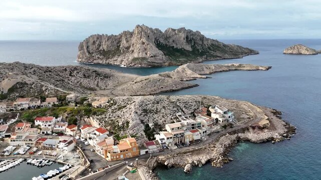 Calanques National Park on the Mediterranean coast of France in Bouches-du-Rh&ocirc;ne Marseille drone footage