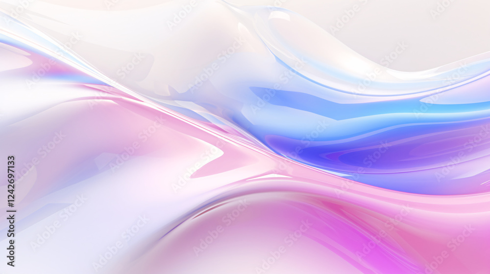 Poster a soft and gentle holographic liquid wave flowing, perfect for a website background or banner.