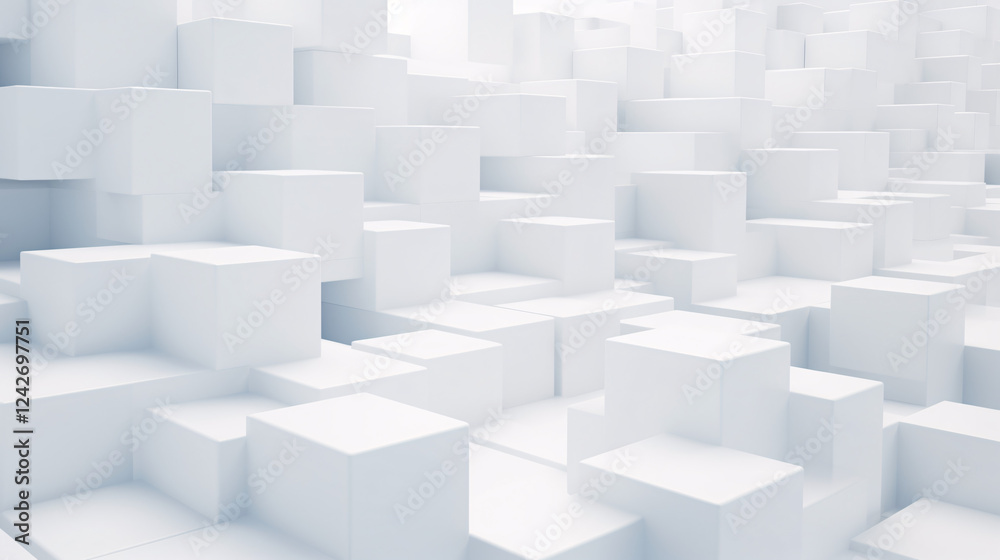 Aufkleber A studio background with many white cubes, realistic 3D design, ideal for a website banner.

