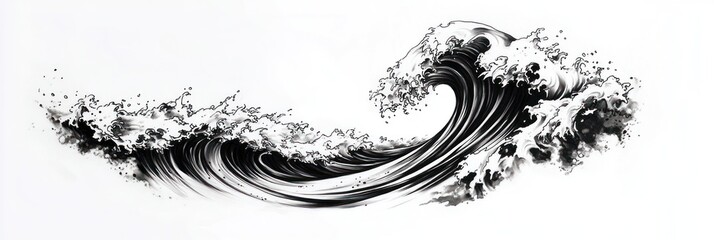 A Powerful Monochrome Wave Crashing Dynamically