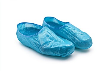 Fototapeta premium Disposable Blue Plastic Shoe Covers for Hygiene and Safety