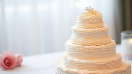 Elegant three tier cake with delicate frosting for weddings and celebrations, frosting, dessert, adornment