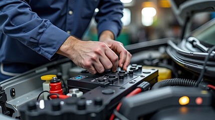 Automotive Technician Adjusting Car Battery System