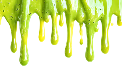 Green Slime Dripping Down - Isolated on Transparent and White Background