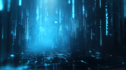 Obraz premium Abstract Blue Data Stream Falling in a Cyber Space for Technology or Digital Backgrounds