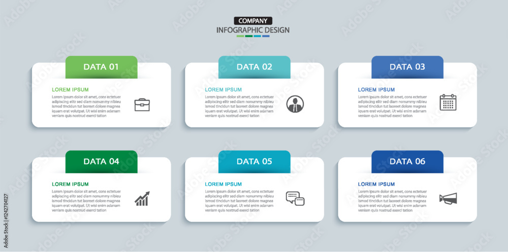 Wall mural 6 data infographics rectangle tab layout template. illustration business abstract background.