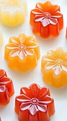 Korean Pudding with Glossy Red and Yellow Sauce &ndash; Symmetrical Flower-Shaped Dessert, Close-Up