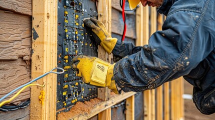 Close up image of a skilled electrician fixing electrical wiring with precision and expertise