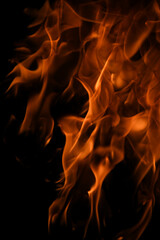 Fire flame burning and fire glowing on black background.