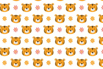 Cute tiger seamless pattern background illustration