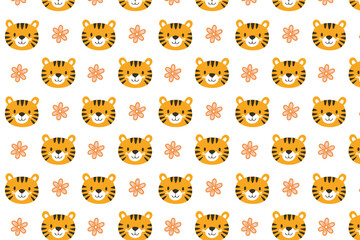 Cute tiger seamless pattern background illustration