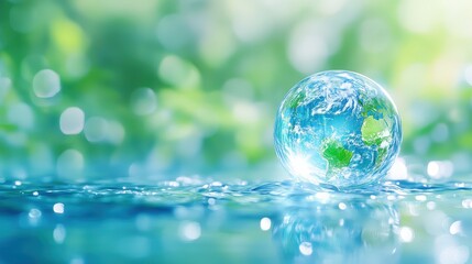 Beautiful Earth Globe Surrounded by Water and Nature Representing Environmental Awareness and Global Sustainability Concepts