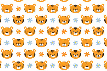 Obraz premium Cute tiger seamless pattern background illustration