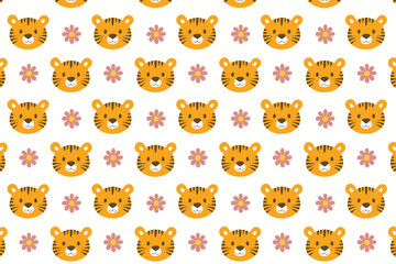 Cute tiger seamless pattern background illustration