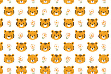 Obraz premium Cute tiger seamless pattern background illustration