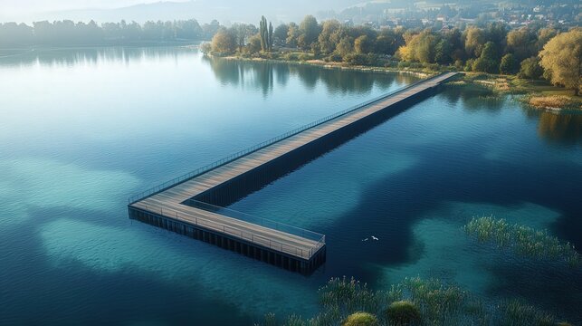 Aerial View of Scenic Jetty Surrounded by Lush Greenery and Calm Waters at Utting Bava, Capturing a Serene Landscape in Nature's Embrace