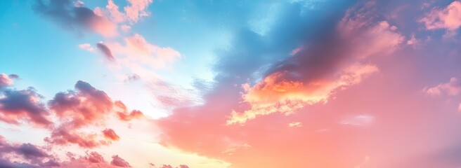 Obraz premium Pastel sunset cloudscape; vibrant sky; outdoor; peaceful scene; website banner