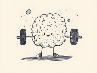 Cute Brain Lifting Weights Illustration