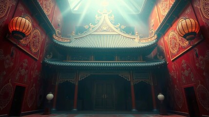 Obraz premium Design a lavish and culturally rich composition using a luxury red and gold Chinese-inspired background, evoking opulence and tradition.