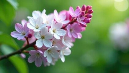 White and violet lilac blooms spill from a branch, nature, greenery, flowers