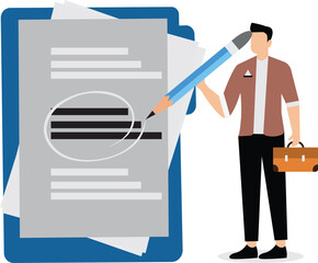 Highlight important note, serious essential word in highlight circle or underline, marked critical, vital or significant, spotlight attention concept, businessman highlight pen circle important note