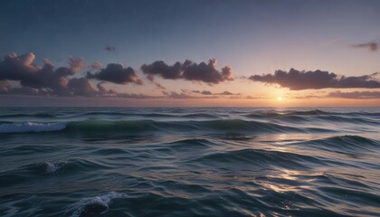 Obraz premium Wavy ocean surface at dusk with a few stars in the sky, Seychelles, coastal, star