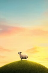 Fototapeta premium Serene Sheep on a Hill at Sunrise