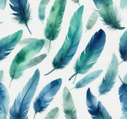 Watercolor feathers in shades of blue and green with a soft and elegant look, artistic, painting, elegant
