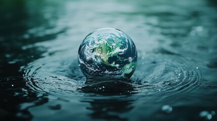 A Symbolic Representation of Earth as a Drop in Water, Highlighting Environmental Awareness and Global Responsibility in a Serene Setting