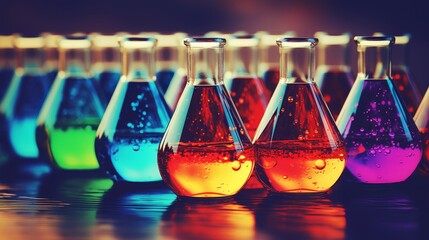 A bright and organized laboratory setting with a diverse group of students conducting a chemistry experiment