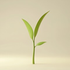 Obraz premium Fresh Green Sprout with Delicate Leaves on Minimalist Background
