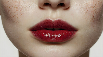 Fototapeta premium Smudged Lip Stain with Natural Texture and Soft Edges Isolated on a White Background in High Detail