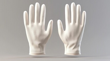 Pair of White Fluffy Gloves on Neutral Background
