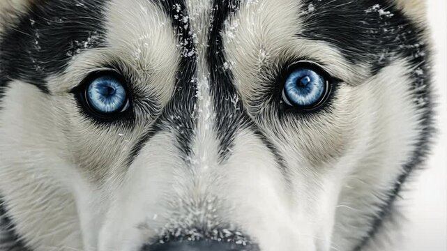 Siberian husky puppy portrait with blue eyes in the snow, showcasing its white fur and winter beauty, capturing the cute and friendly spirit of this majestic sled dog breed