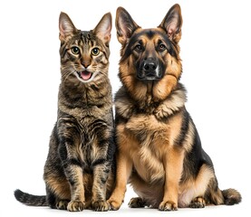 Tabby Cat and German Shepherd Sitting Together