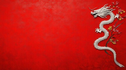 Vibrant Red Chinese Dragon Pattern on Bold Red Background