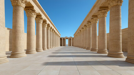 Fototapeta premium Ancient columns, desert temple, sunny day, architectural background, history illustration