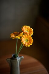 花瓶に生けたオレンジのガーベラ