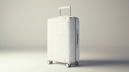 Realistic white suitcase standing on a smooth surface in a minimalistic setting ideal for travel and storage