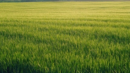Green Grass Grows in Field, Nature Lush Scenery with Green Environment Landscape.
