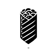 Burrito Icon: A simple, yet iconic silhouette of a classic burrito, ideal for food blog, restaurant menus, or social media. It is a  versatile illustration for depicting delicious Mexican food. 