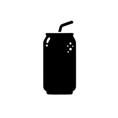 Black and White Soda Can Icon: A simple yet striking black and white icon depicting a soda can with a straw, perfect for designs and projects requiring a minimalist aesthetic. 