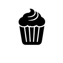 Cupcake Icon:  A simple yet elegant silhouette of a cupcake with swirl frosting, perfect for menus, blogs, and social media.