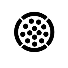 Pizza Icon: A simple yet delicious black and white icon of a pizza, perfect for restaurant menus, food blogs, or any project needing a pizza graphic. 