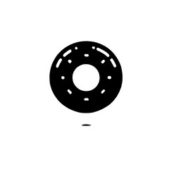 Donut Icon: A minimalist black and white illustration of a donut, perfect for bakery logos, menus, or website design. The simple design features a circular shape with sprinkles.