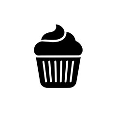 Sweet Treat Icon: A simple yet elegant black and white silhouette of a cupcake with frosting, perfect for adding a touch of whimsy and delight to your design projects.