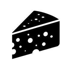Cheese Wedge Icon: A simple yet delicious black and white icon of a wedge of cheese, perfect for menus, food blogs, or any project needing a cheesy touch.  