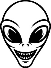 Illustration of a head of alien. Alien head. UFO. Cryptozoology. Design element for logo, label, sign, poster, card. Vector illustration