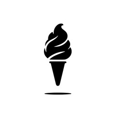 Sweet Treat Icon: A simple yet bold black and white icon of a soft serve ice cream cone, perfect for branding, menus, and summer-themed designs.