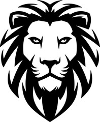 Illustration of a head of lion. Lion head mascot. Design element for logo, label, sign, poster, card. Vector illustration